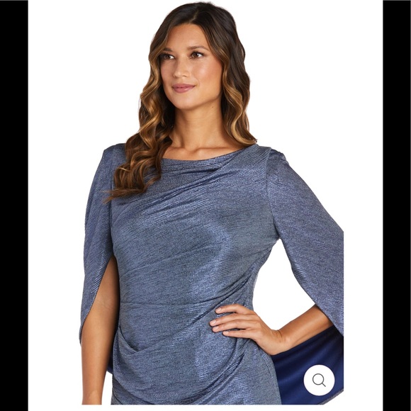 NWT,R&M Richards
Petite Long Dress with Back Drape Sleeves,slate (blue) - Picture 3 of 3